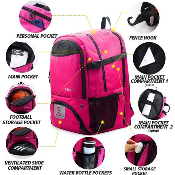 Large Basketball Bag - Backpack Includes Shoe & Ball & Laptop Compartment - Picture 6 of 8